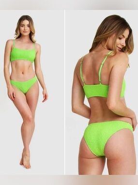Mosmann Neon Green Smocked Two-Piece Bikini Set - Women's Swim